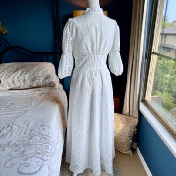 White 3/4 Puff Sleeve Maxi Dress - Picture 8 of 15